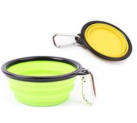 Happyit 2 Pcs Animal de Compagnie Silicone Bol Chien Pliable Chien Voyage la Nourriture pour Chat pour Tous Les Bac d'alimentation en Eau (Vert + Jaune)