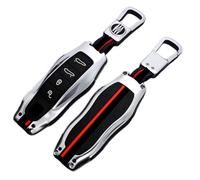 Happyit Alliage de Zinc Cas de Couverture de Clé de Voiture Protection à 360° Convient pour Porsche Cayenne 958 911 Lepin 996 Macan Panamera 997 944 924 987 987 gt3 Cayman 987 (Argent, 4 Boutons)