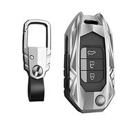 Happyit Alliage de Zinc + Cuir + TPU Couverture de Cas de Clé de Voiture pour Honda Civic CR-V HR-V Accord Jade Crider Odyssey 2015-2018 (Couleur Argent)