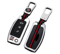 Happyit Alliage de Zinc + Silicone Cas de Couverture de Clé de Voiture pour Ford Fiesta Focus Mondeo Kuga Escape Falcon Galaxy Fusion Mustang Explorer 3 Boutons (A, Argent)