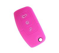 Happyit Cas de Couverture de Clé de Voiture de Silicone pour Ford Fiesta Focus 2 Ecosport Kuga Escape MK2 3 Boutons Clé Intelligente (Rose Rouge)