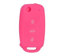 Happyit Cas de Couverture de Clé de Voiture de Silicone pour Volkswagen VW Polo Passat B5 Golf 4 5 6 Jetta Mk6 Tiguan Gol CrossFox Plus EOS Scirocco Beetle 3 Boutons Clé Intelligente (Rose Rouge)