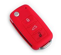 Happyit Cas de Couverture de e Voiture de Silicone pour Volkswagen VW Polo Passat B5 Golf 4 5 6 Jetta Mk6 Tiguan Gol CrossFox Plus EOS Scirocco Beetle 3 Boutons Clé Intelligente (Rouge)