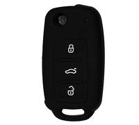 Happyit Cas de Couverture de Clé de Voiture de Silicone pour Volkswagen VW Polo Passat B5 Golf 4 5 6 Jetta Mk6 Tiguan Gol CrossFox Plus EOS Scirocco Beetle 3 Boutons Clé Intelligente (Noir)