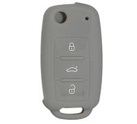 Happyit Cas de Couverture de Clé de Voiture de Silicone pour Volkswagen VW Polo Passat B5 Golf 4 5 6 Jetta Mk6 Tiguan Gol CrossFox Plus EOS Scirocco Beetle 3 Boutons Clé Intelligente (Gris)