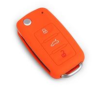 Happyit Cas de Couverture de e Voiture de Silicone pour Volkswagen VW Polo Passat B5 Golf 4 5 6 Jetta Mk6 Tiguan Gol CrossFox Plus EOS Scirocco Beetle 3 Boutons Clé Intelligente (Orange)