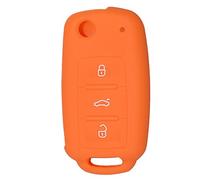 Happyit Cas de Couverture de Clé de Voiture de Silicone pour Volkswagen VW Polo Passat B5 Golf 4 5 6 Jetta Mk6 Tiguan Gol CrossFox Plus EOS Scirocco Beetle 3 Boutons Clé Intelligente (Orange)