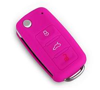 Happyit Cas de Couverture de Clé de Voiture de Silicone pour Volkswagen VW Polo Passat B5 Golf 4 5 6 Jetta Mk6 Tiguan Gol CrossFox Plus EOS Scirocco Beetle 3 Boutons Clé Intelligente (Rose Rouge)
