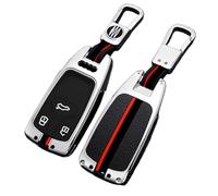 Happyit Cas de Couverture de Clé de Voiture en Alliage de Zinc pour Audi A4 A4L A5 Q5 Q7 TT 3 Boutons Télécommande Accessoires Support Coque Peau (Argent)