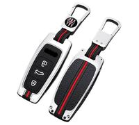 Happyit Cas de Couverture de Clé de Voiture en Alliage de Zinc pour Audi A6L A7 A8 Q8 Etron C8 D5 3 Boutons Télécommande Accessoires Support Coque Peau (Argent)