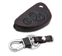 Happyit Cas de Couverture de Clé de Voiture en Cuir Porte-clés pour Alfa Romeo 147 156 166 GT JTD TS 3 Boutons Flip Clé de Voiture à Distance