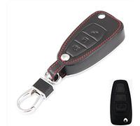 Happyit Cas de Couverture de Clé de Voiture en Cuir Porte-clés pour Ford Focus 3 mk3 mk4 Kuga Edge Mondeo Titanium avec Porte-clés (Noir)