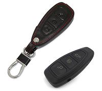 Happyit Cas de Couverture de Clé de Voiture en Cuir Porte-clés pour Ford Focus MK3 MK4 Kuga Escape Ecosport Nouvelle Fiesta (Noir)