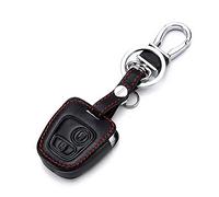 Happyit Cas de Couverture de Clé de Voiture en Cuir Porte-clés pour Peugeot 107 207 307 407 106 206 306 406 CSL2017 Citroen C2 C3 C4 2 Bouton Télécommande Fob Clé