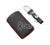Happyit Cas de Couverture de Clé de Voiture en Cuir Porte-clés pour pour Renault Clio Scenic Mégane Duster Sandero Captur Twingo Koleos 4 Boutons Télécommande (Ligne Rouge)