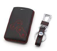 Happyit Cas de Couverture de Clé de Voiture en Cuir Porte-clés pour Renault Clio Scenic Mégane Duster Sandero Captur Twingo Koleos 4 Boutons Télécommande (Rouge)