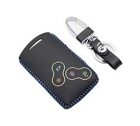 Happyit Cas de Couverture de Clé de Voiture en Cuir Porte-clés pour Renault Clio Scenic Mégane Duster Sandero Captur Twingo Koleos 4 Boutons Télécommande (Ligne Bleue)
