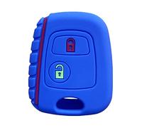 Happyit Cas de Couverture de Clé de Voiture en Silicone à Bouton Fluorescent pour Peugeot 107 207 307 407 206 306 406 pour Citroen C1 C4 C2 C3 Berlingo Xsara Picasso (Bleu)