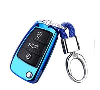 Happyit Cas de Couverture de e Voiture TPU pour Audi Sline A3 A5 Q3 Q5 A6 C5 C6 A4 B6 B7 B8 TT 80 S6 avec Porte-clés (Bleu)