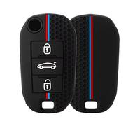 Happyit Cas de Couverture de Coquille de e Voiture en Silicone Compatible avec Compatible avec Peugeot 307 308 207 208 407 408 508 206 2008 301 4008 Citroën C2 3 4 5 6 C3-XR 3 Boutons Noir (D)