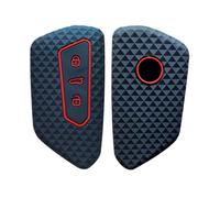 Happyit Cas de Couverture de Coquille de Clé de Voiture en Silicone pour Volkswagen VW Golf 8 MK4 Mk8 2020 Skoda Octavia Télécommande 3 Boutons (Noir + Rouge)
