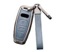 Happyit Coque de clé télécommande en Cuir pour Audi A3 A4 B9 A6 A7 4K A8 E-tron Q5 Q8 C8 D5 SQ8 3 Buttons (Bleu+Gris)