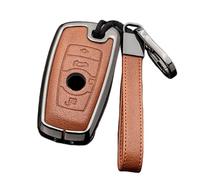 Happyit Coque de clé télécommande en Cuir pour BMW 1 2 3 4 5 6 7 Series X3 X4 M2 M3 M4 M5 M6 GT3 GT5 4 Buttons (Marron+Gris)