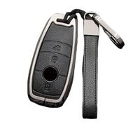 Happyit Coque de clé télécommande en Cuir pour Mercedes Benz A C E S GLC GLE GLS CLA Class W205 W213 W177 X167 W222 G63 3 Buttons (Noir+Gris)