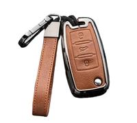 Happyit Coque de clé télécommande en Cuir pour Volkswagen VW Bora Beetle Tiguan Passat B5 B6 MK5 6 Jetta EOS Sagitar Golf 3 Buttons (Marron)