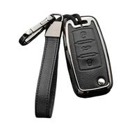 Happyit Coque de clé télécommande en Cuir pour Volkswagen VW Bora Beetle Tiguan Passat B5 B6 MK5 6 Jetta EOS Sagitar Golf 3 Buttons (Noir)