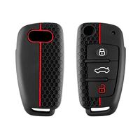 Happyit Coque de Protection de clé en Silicone pour Audi A1 A3 A4 A5 Q7 A6 C5 C6 3 Boutons (Noir +Ligne Rouge)