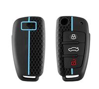 Happyit Coque de Protection de clé en Silicone pour Audi A1 A3 A4 A5 Q7 A6 C5 C6 3 Boutons (Noir +Ligne Bleue)