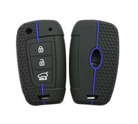 Happyit Coque de Protection de clé en Silicone pour Hyundai Accent Venue Elantra Genesis Ix35 I30 Sonata Tucson Verna 2018-2023 3 Boutons (Noir +Ligne Bleue)