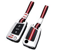 Happyit Coque de Protection pour clé de Voiture Compatible avec VW Volkswagen Golf 7 MK7 Tiguan MK2 for Seat Ateca Leon FR 2 Ibiza Skoda Octavia 3 Boutons (Argent+Corde)