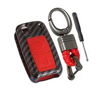 Happyit Coque en Fibre de Carbone ABS + étui en Silicone pour Clé de Voiture fit pour VW Volkswagen Amarok Polo Golf 4 5 6 MK4 Bora Jetta 2 Boutons (Rouge)