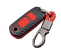Happyit Coque en Fibre de Carbone ABS + Silicone Cas de Couverture de Clé de Voiture pour Mazda 2 3 5 6 8 Axela Atenza CX3 CX4 CX5 CX-7 CX-9 MX5 2 3 Boutons (Rouge 1)
