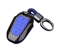 Happyit Coque en Fibre de Carbone ABS + Silicone Clé de Voiture Couverture Cas Porte-clés pour Peugeot 301 408 508 2008 3085 3008 307 206 3 Boutons (Bleu)