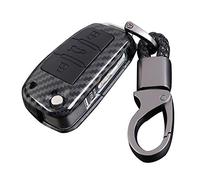 Happyit Coque en Fibre de Carbone ABS + Silicone Clé de Voiture Couverture Cas pour Audi Sline A3 A5 Q3 Q5 A6 C5 C6 A4 B6 B7 B8 TT 80 S6 3 Boutons Porte-clés (Noir)