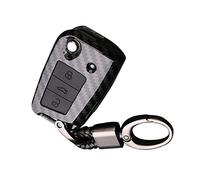 Happyit Coque en Fibre de Carbone ABS + Silicone Clé de Voiture Couverture Cas pour Volkswagen VW Tetta Jetta POLO Bora New Sutton 3 Boutons Télécommande Porte-clés (Noir + noir)