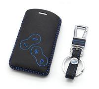 Happyit Cuir Voiture Clé Cas de Couverture Porte-clés pour Renault Clio Scenic Mégane Duster Sandero Captur Twingo Koleos 4 Boutons Télécommande (Bleu)