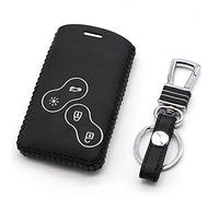 Happyit Cuir Voiture Clé Cas de Couverture Porte-clés pour Renault Clio Scenic Mégane Duster Sandero Captur Twingo Koleos 4 Boutons Télécommande (Blanc)