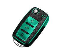 Happyit Étui de Housse de Clé de Voiture en TPU + Cuir Compatible avec Volkswagen VW Bora Beetle Tiguan Polo Passat B5 B6 MK5 6 Jetta EOS Seat Sagitar Golf 6 3 Boutons (Vert)