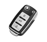 Happyit Étui de Housse de Clé de Voiture en TPU + Cuir Compatible avec Volkswagen VW Bora Beetle Tiguan Polo Passat B5 B6 MK5 6 Jetta EOS Seat Sagitar Golf 6 3 Boutons (Argent)