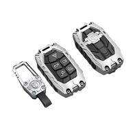 Happyit Étui pour clé de Voiture, Coque de Support pour Land Rover Discovery 4 Range Rover Sport Evoque Vogue LR2 LR4 Für Jaguar Freelander XFL XE XJ 5 Boutons (Argent+Boucle carrée)