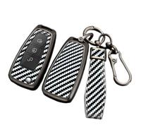 Happyit Étuis pour clés de Voiture en Fibre de Carbone et Alliage de Zinc pour Ford Fiesta Ranger C-Max S-Max Focus 3 4 Galaxy Mondeo Transit Tourneo Custom MK4 3 Boutons (Blanc+Corde)