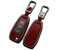 Happyit Étuis pour clés de Voiture en Fibre de Carbone et Alliage de Zinc pour Ford Figo 2017 Mondeo 5 Ecosport Puma 2020 Fiesta Mk8 Everest Ranger 3 Boutons (Rouge+Boucle carrée)