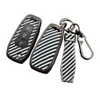 Happyit Étuis pour clés de Voiture en Fibre de Carbone et Alliage de Zinc pour Ford Figo 2017 Mondeo 5 Ecosport Puma 2020 Fiesta Mk8 Everest Ranger 3 Boutons (Blanc+Corde)