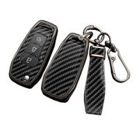 Happyit Étuis pour clés de Voiture en Fibre de Carbone et Alliage de Zinc pour Ford Figo 2017 Mondeo 5 Ecosport Puma 2020 Fiesta Mk8 Everest Ranger 3 Boutons (Noir+Corde)