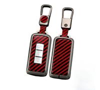 Happyit Étuis pour clés de Voiture en Fibre de Carbone et Alliage de Zinc pour Mitsubishi Lancer Outlander ASX Eclipse Cross Pajero Shogun 3 Boutons (Rouge+Boucle carrée)