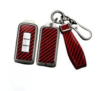 Happyit Étuis pour clés de Voiture en Fibre de Carbone et Alliage de Zinc pour Mitsubishi Lancer Outlander ASX Eclipse Cross Pajero Shogun 3 Boutons (Rouge+Corde)